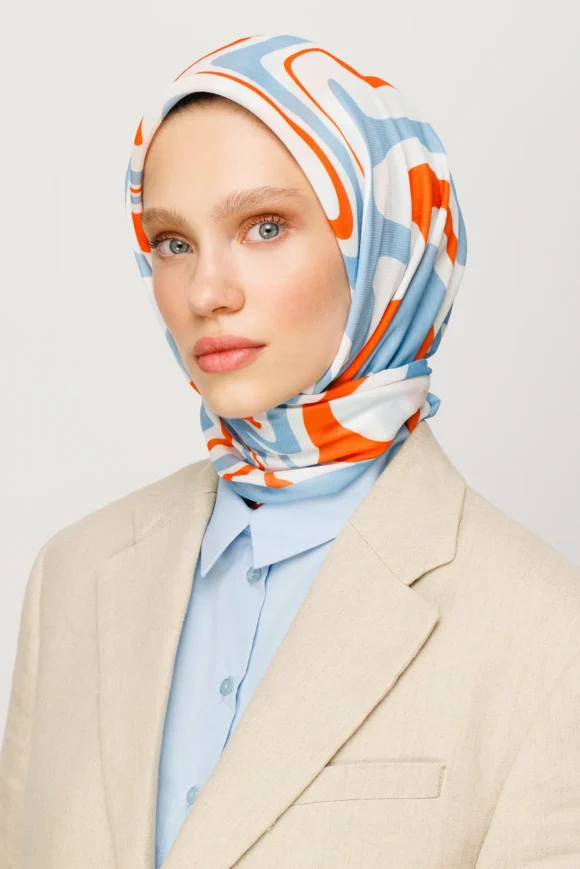 Baby Blue Mira Digital Soft Scarf